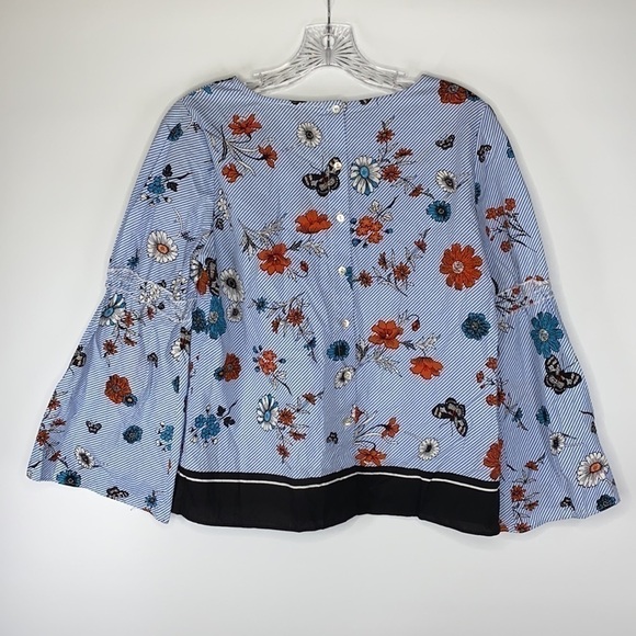 June And Delancey Striped Floral Bell Sleeve Top Size Small - Picture 2 of 5